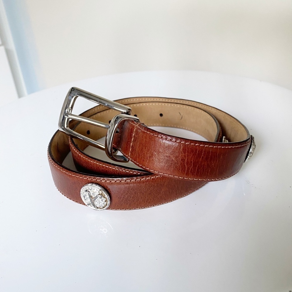 Vintage Brown Studded Italian Leather Boho Belt - S